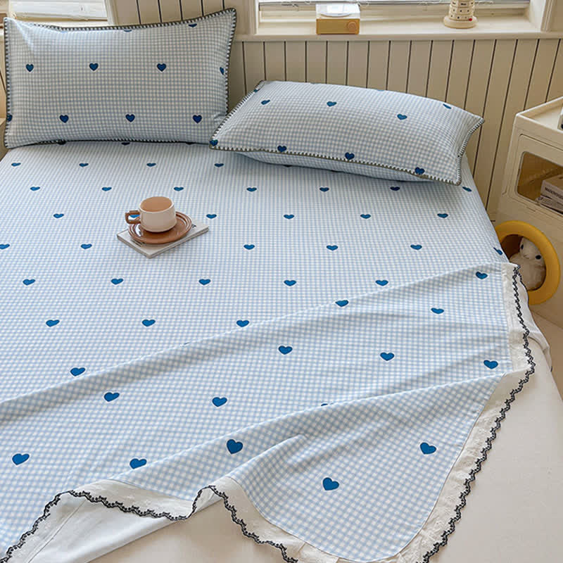 Heart Gingham Cotton Bedspread with Lace Trim - image 6