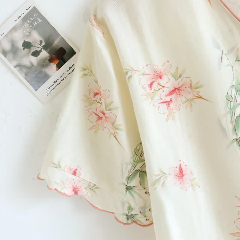 Floral Cotton Short Sleeve Pajama Set(3PCS) - image 4