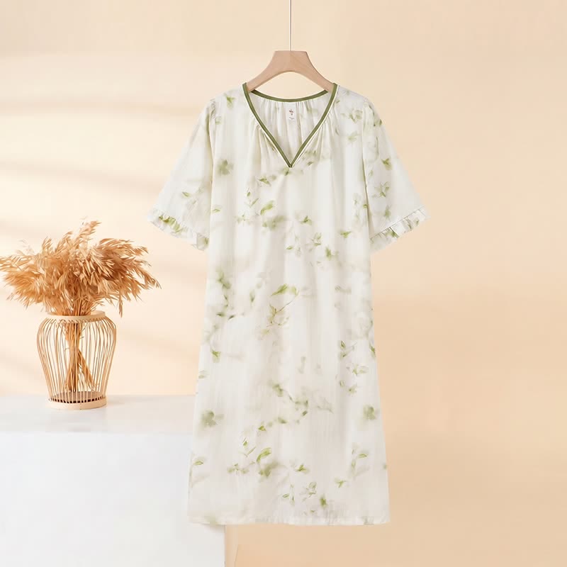 Floral Ruffle Sleeve Lounge Nightdress - Beige - 3XL - image 10