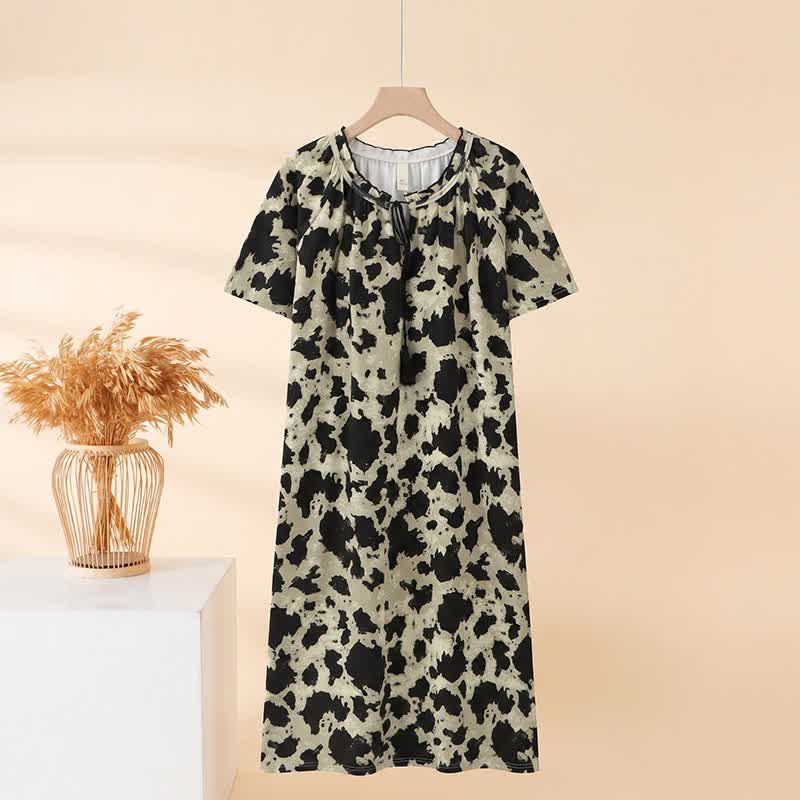 Cotton Front Tie Notch Neck Nightgown - Beige - XXL - image 0