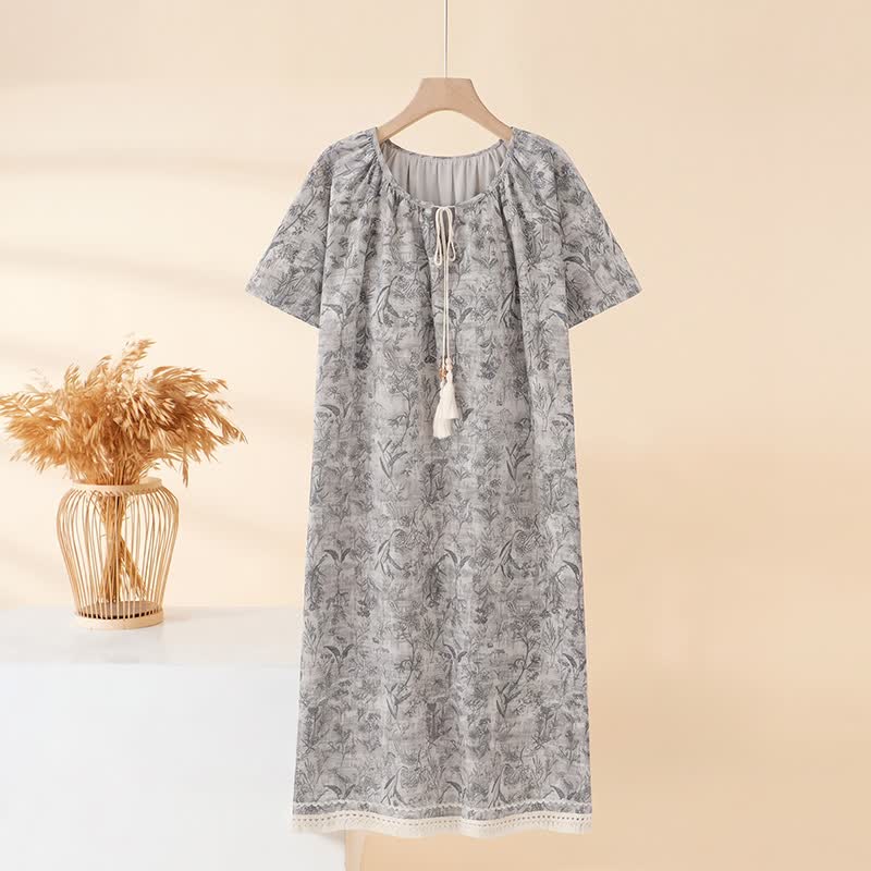 Boho Gray Cotton Tassel Nightgown - Gray - XXL - image 0