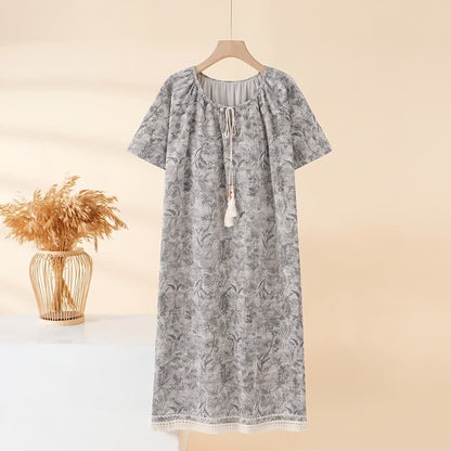 Boho Gray Cotton Tassel Nightgown - Gray - XXL - image 0