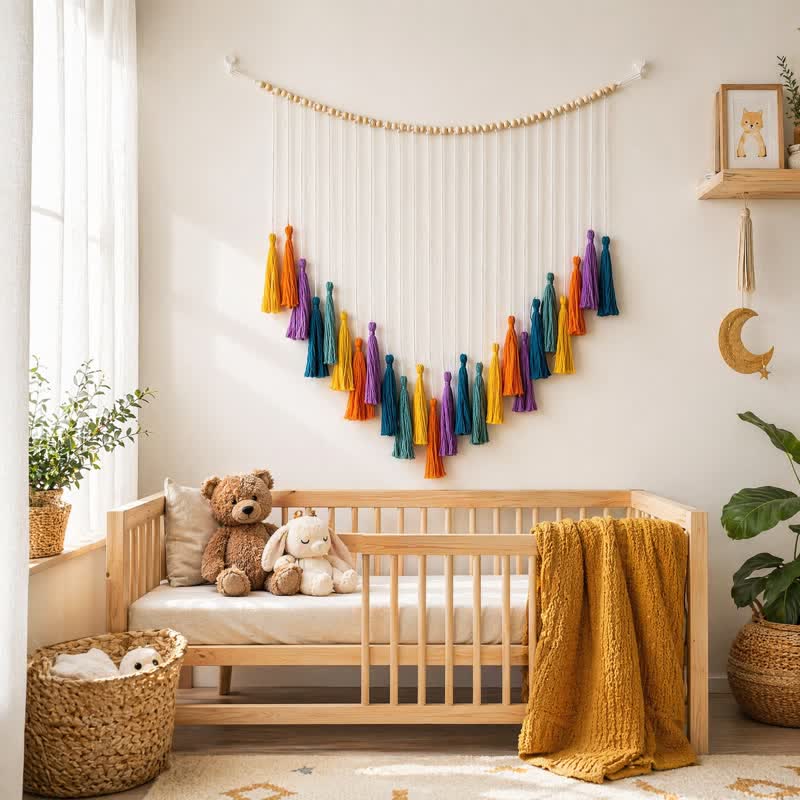 Handwoven Cotton Rainbow Tassel Garland Decor - image 1
