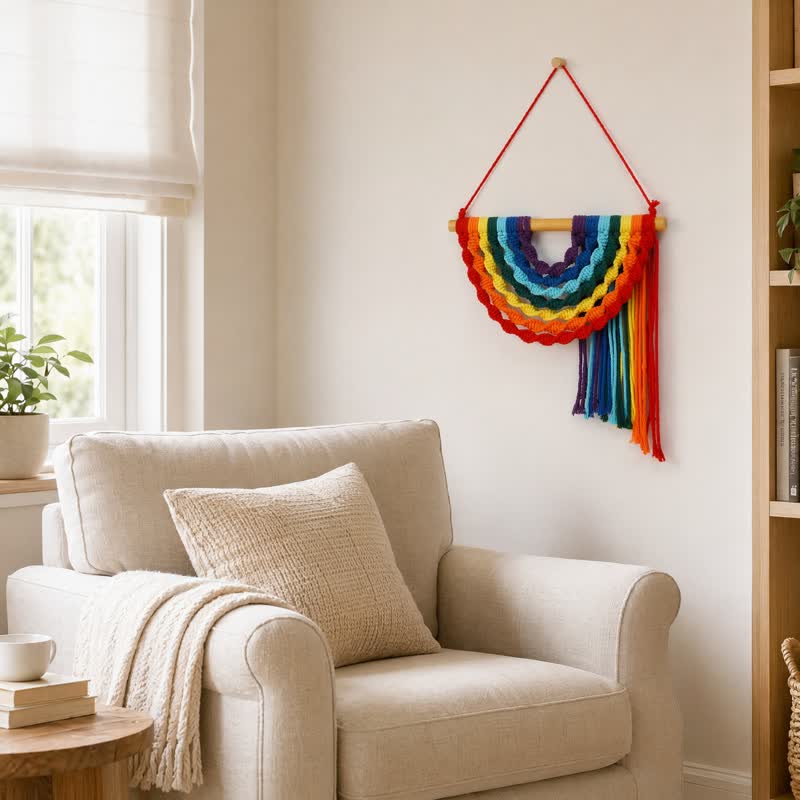 Handwoven Rainbow Cotton Rope Wall Hanging Decor - image 1