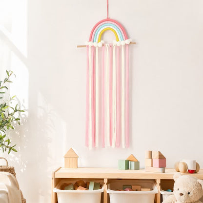 Handmade Nordic Rainbow Tassel Wall Hanging - Pink - 30'' × 12'' - image 0