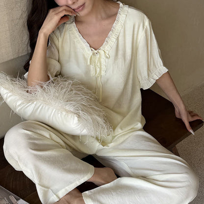 Solid Color Padded Ruffle Pajama Set - image 11