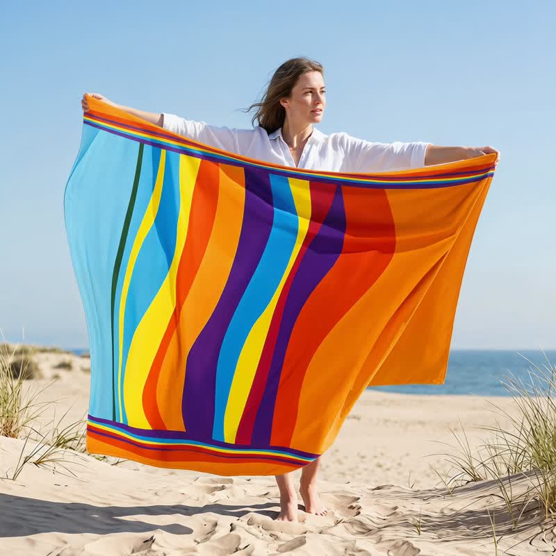 Rainbow Stripe Microfiber Beach Towel - image 1