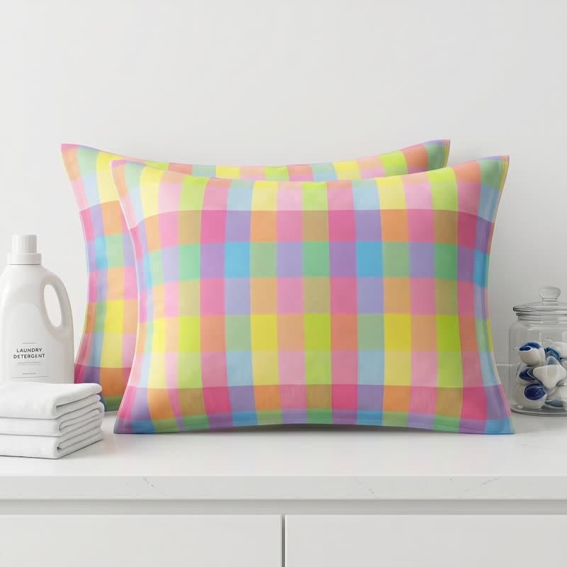 Candy Plaid Rectangular Cotton Gauze  Pillowcases - Pink - 30″ × 25″ - image 0