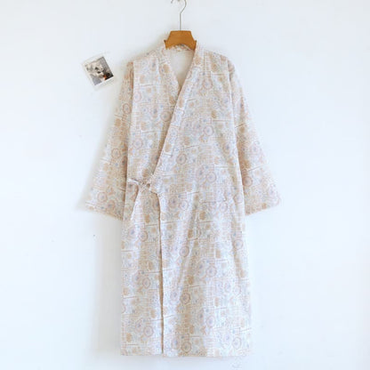 Ethnic Vintage Floral Cotton Kimono Robe - Coffee - L - image 14