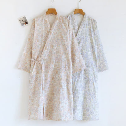 Ethnic Vintage Floral Cotton Kimono Robe - image 1
