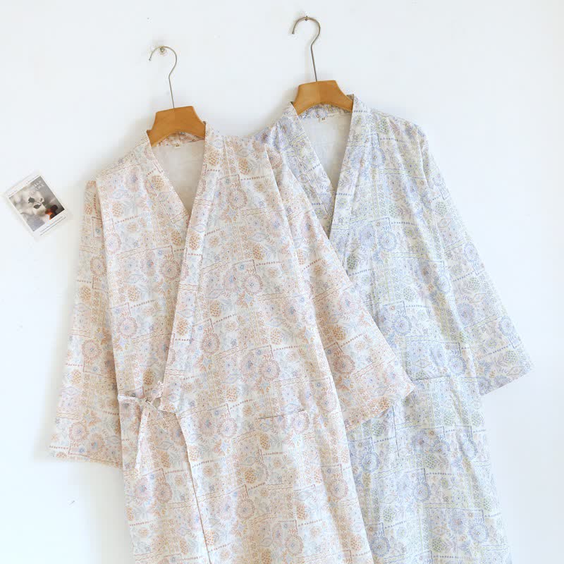 Ethnic Vintage Floral Cotton Kimono Robe - image 3