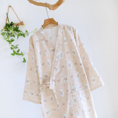 Framed Rose & Bow Cotton Kimono Robe - image 5