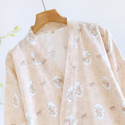 Framed Rose & Bow Cotton Kimono Robe - image 6