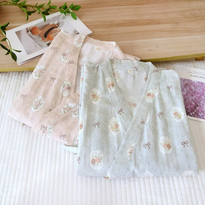 Framed Rose & Bow Cotton Kimono Robe - image 3