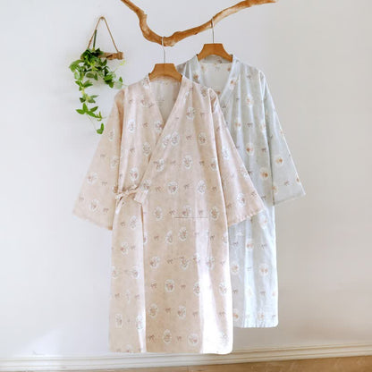 Framed Rose & Bow Cotton Kimono Robe - image 1