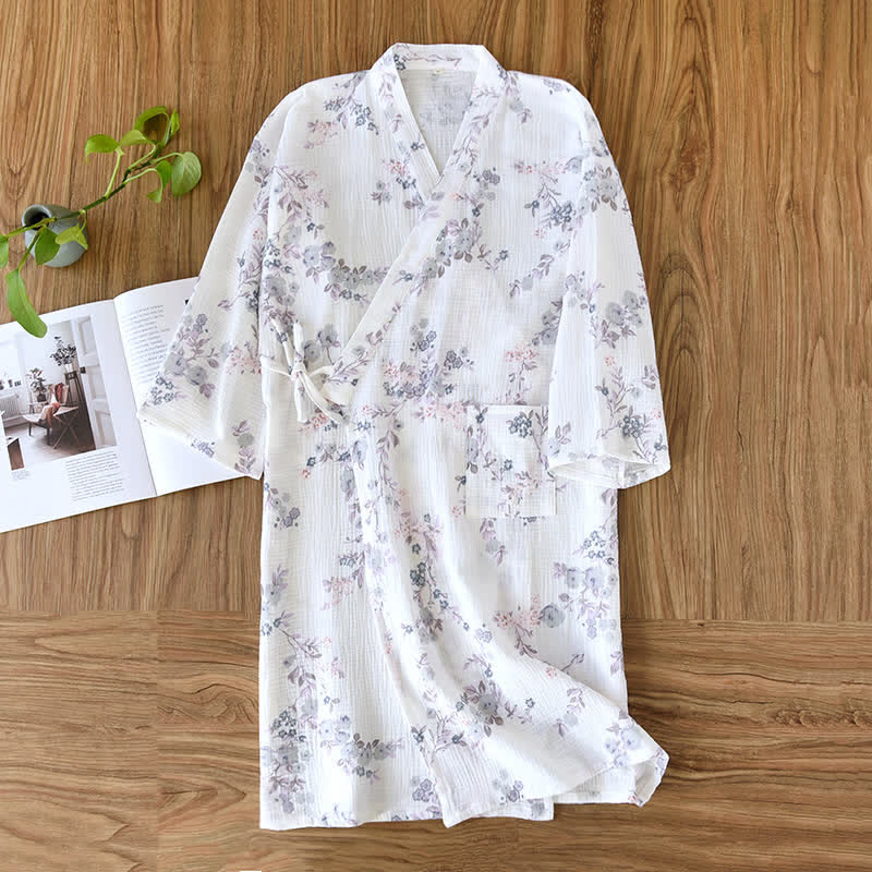 Elegant Purple Floral Cotton Kimono Robe - image 1