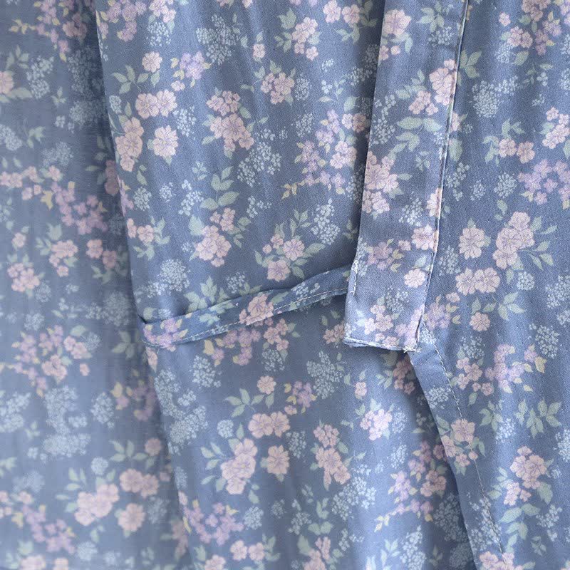 Rustic Blue Floral Cotton Kimono Robe - image 5