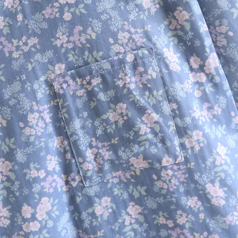 Rustic Blue Floral Cotton Kimono Robe - image 6