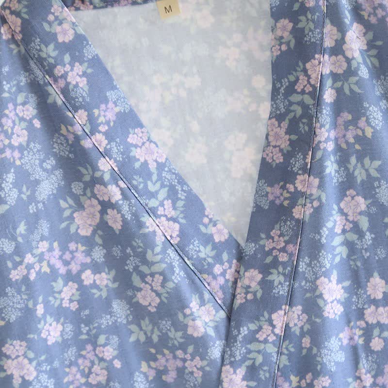 Rustic Blue Floral Cotton Kimono Robe - image 4