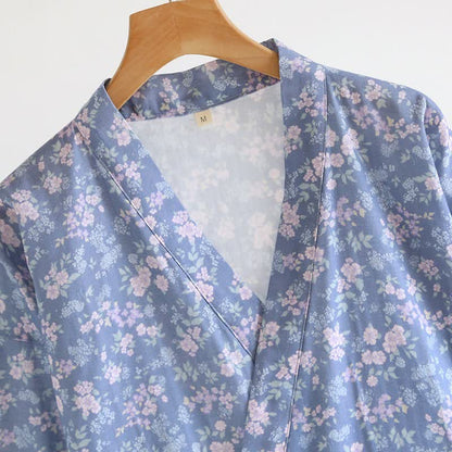 Rustic Blue Floral Cotton Kimono Robe - image 3