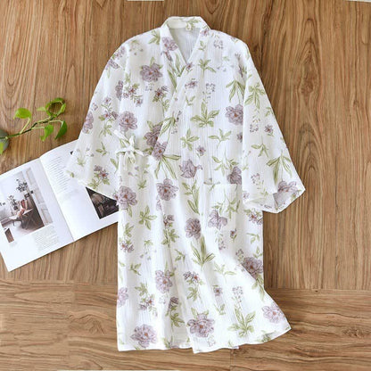 Violet Floral Cotton Kimono Robe - image 1