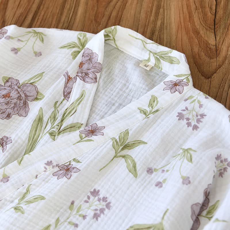 Violet Floral Cotton Kimono Robe - image 3