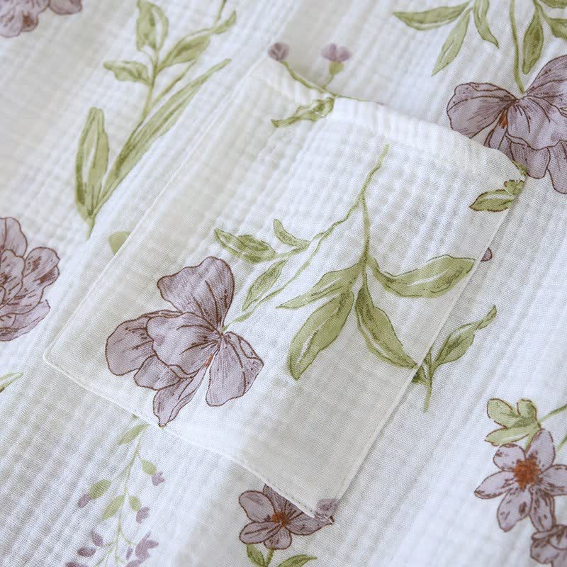 Violet Floral Cotton Kimono Robe - image 6