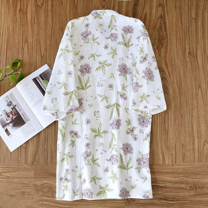 Violet Floral Cotton Kimono Robe - image 2