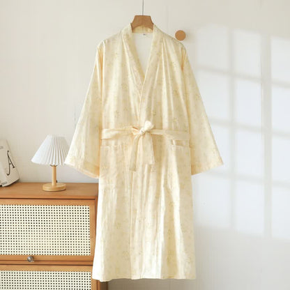 Yellow Botanical Cotton Gauze Kimono Robe - image 1