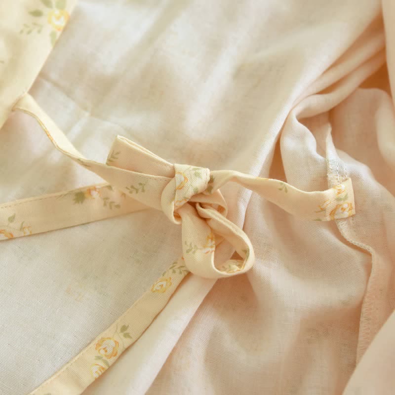 Yellow Botanical Cotton Gauze Kimono Robe - image 8