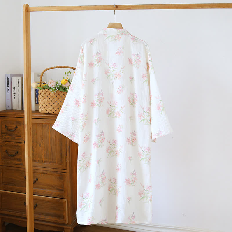 Pink Floral Pure Cotton Kimono Robe - image 2
