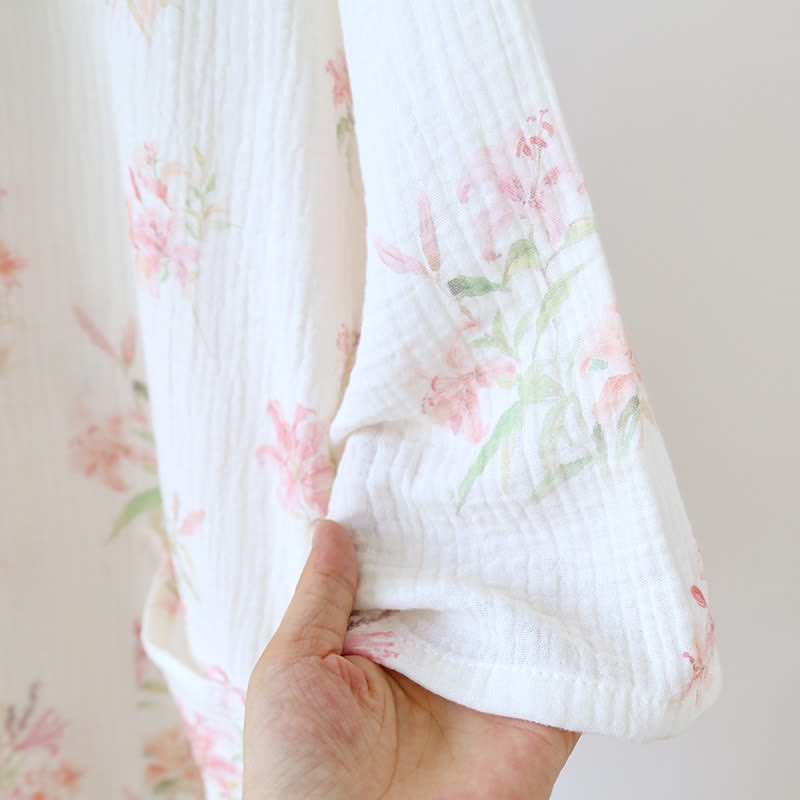 Pink Floral Pure Cotton Kimono Robe - image 5