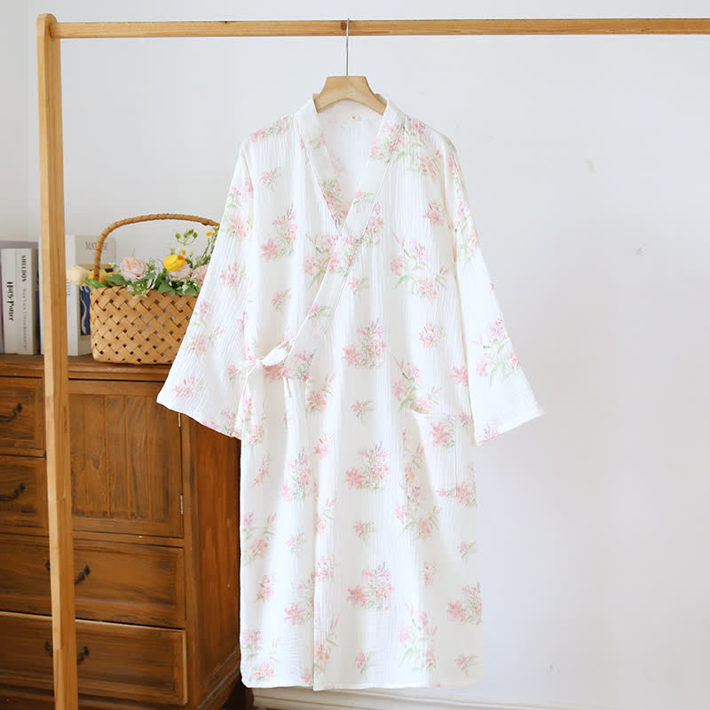 Pink Floral Pure Cotton Kimono Robe - image 1