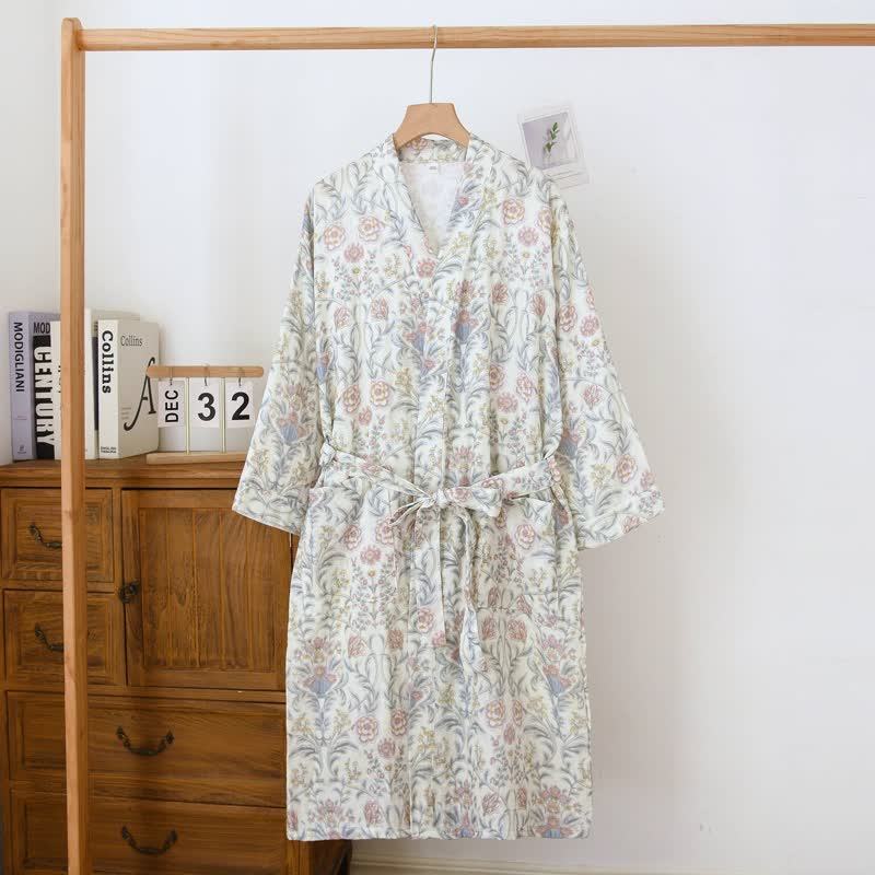 Floral Cotton Gauze Kimono Robe with Pocket - image 1