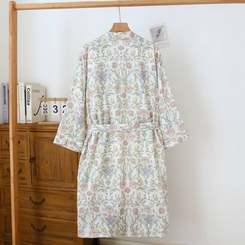 Floral Cotton Gauze Kimono Robe with Pocket - image 3