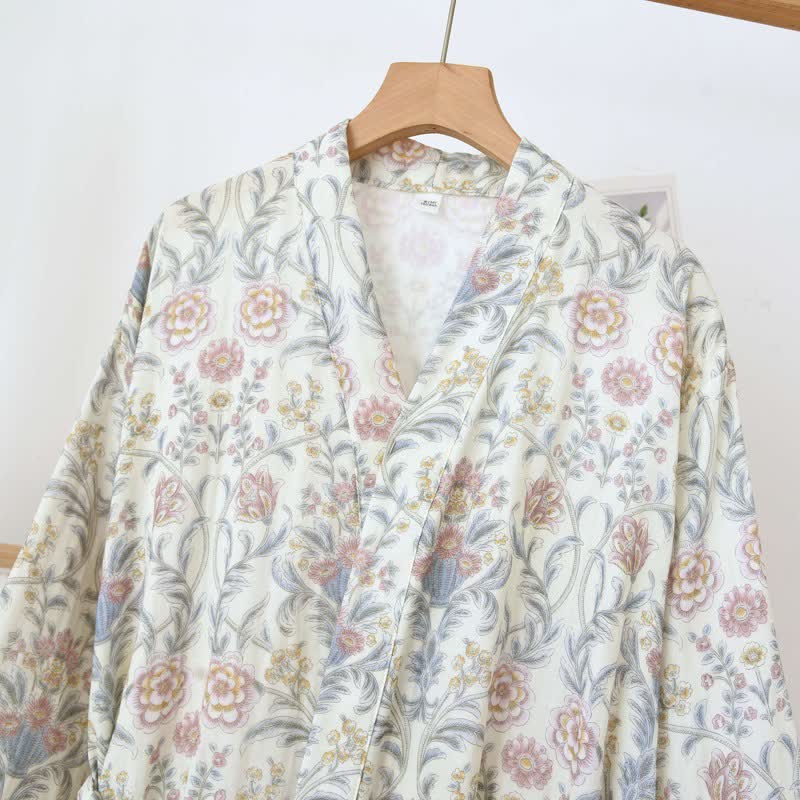 Floral Cotton Gauze Kimono Robe with Pocket - image 4