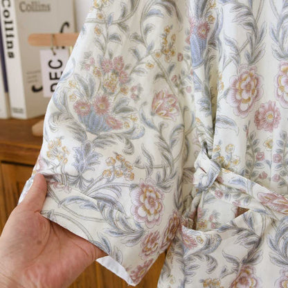 Floral Cotton Gauze Kimono Robe with Pocket - image 5