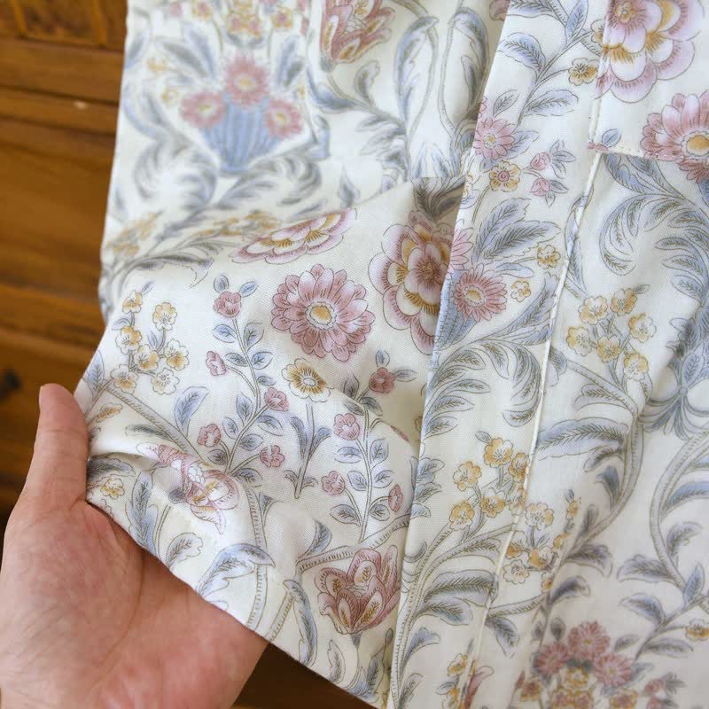 Floral Cotton Gauze Kimono Robe with Pocket - image 11