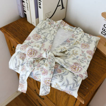 Floral Cotton Gauze Kimono Robe with Pocket - image 2