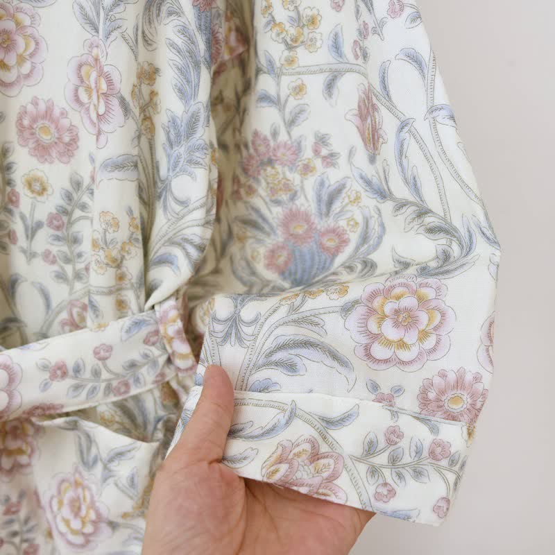 Floral Cotton Gauze Kimono Robe with Pocket - image 9