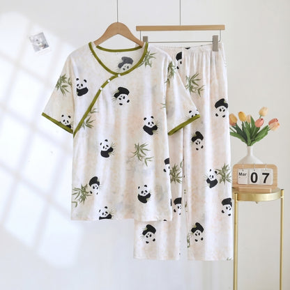 Padded Panda Short Sleeve Capri Pajamas - Beige - 2XL - image 0