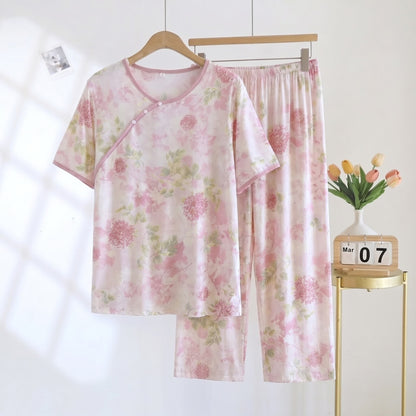 Hydrangea Floral Padded  Cropped Pants Nightwear - Pink - 2XL - image 0