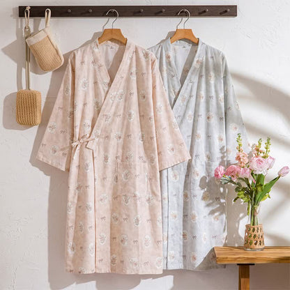 Framed Rose & Bow Cotton Kimono Robe - image 0
