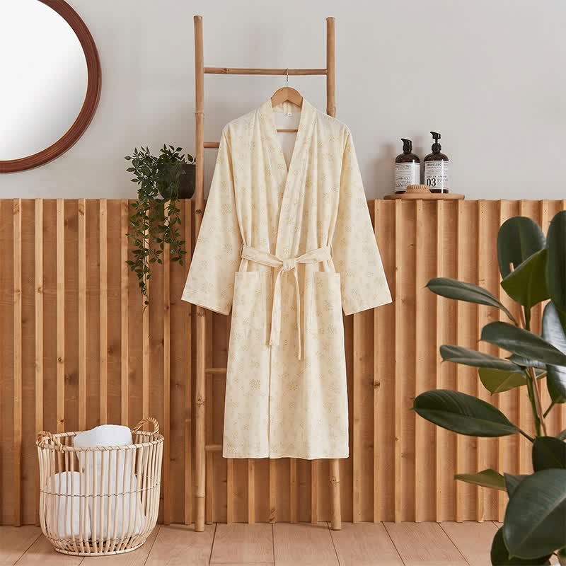 Yellow Botanical Cotton Gauze Kimono Robe - Light Yellow - XL - image 0