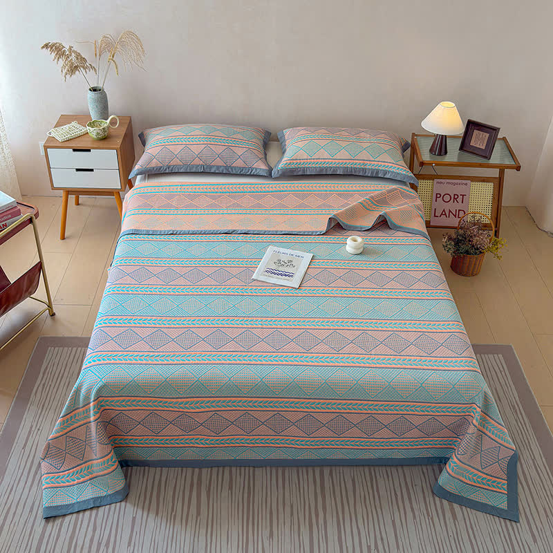 Geometric Wheat 3-Layer Muslin Cotton Quilt - image 5