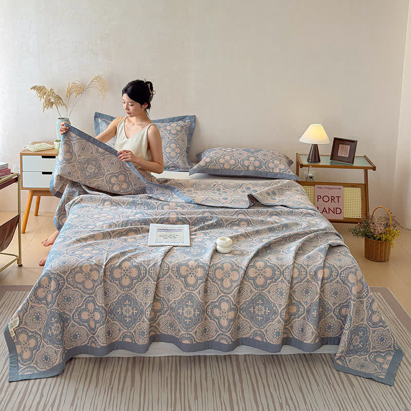 Milanese Medallion Tile Cotton Gauze Bedspread Quilt - image 1