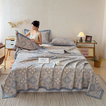 Milanese Medallion Tile Cotton Gauze Bedspread Quilt - image 1