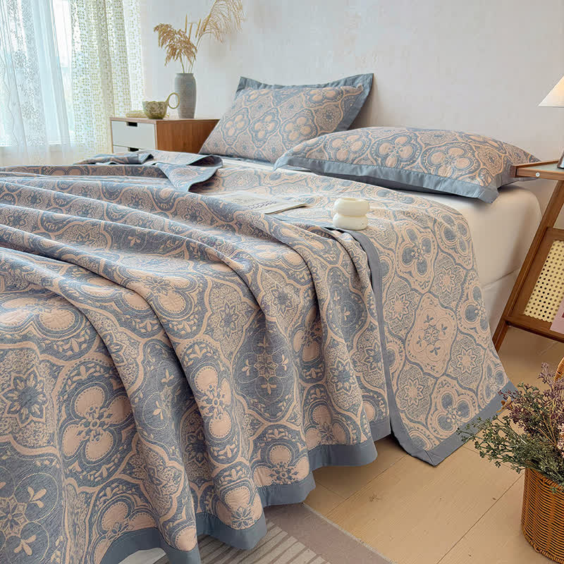 Milanese Medallion Tile Cotton Gauze Bedspread Quilt - image 5