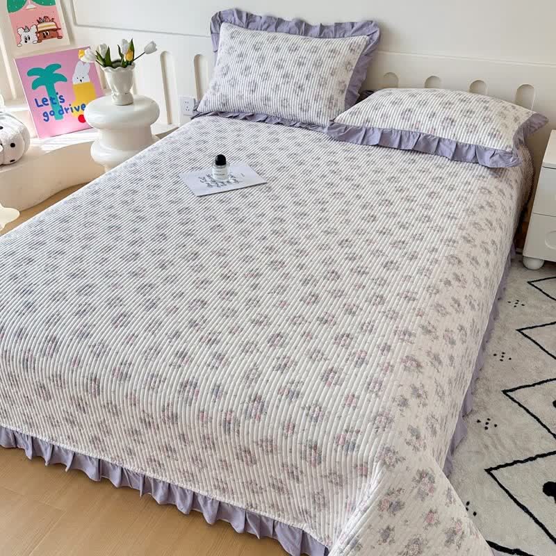 Violet Ruffle Floral Cotton Coverlet - image 2