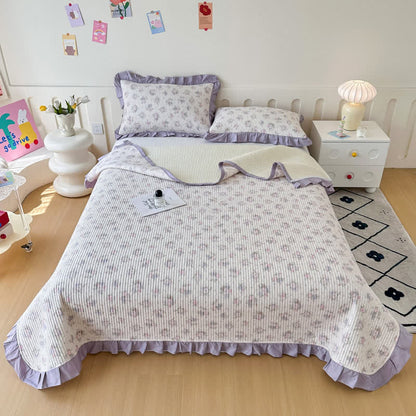 Violet Ruffle Floral Cotton Coverlet - image 1